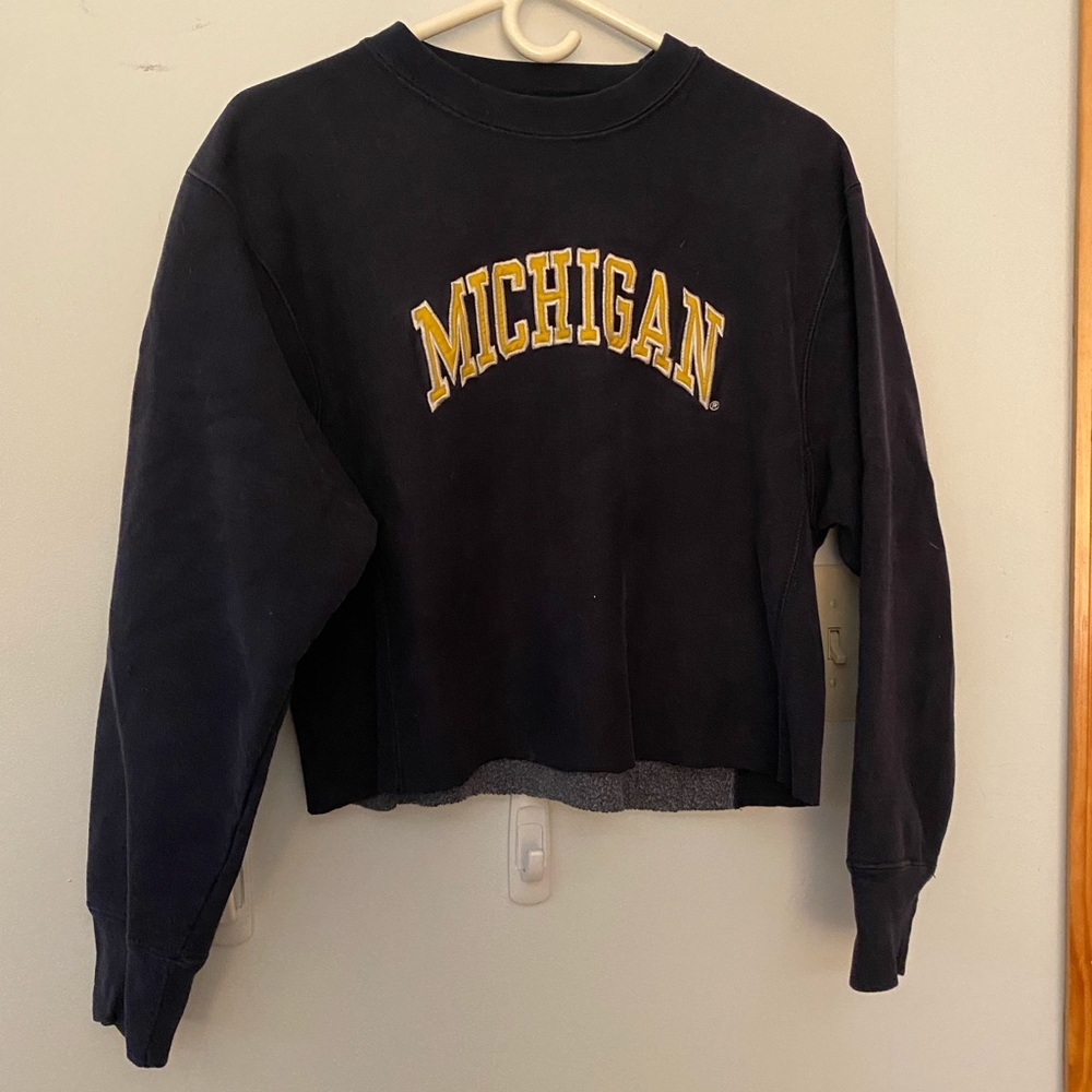 Navy Blue University of Michigan Cropped Crew Neck